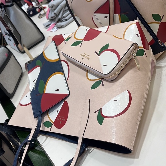 Kate Spade Honeycrisp Large Apple Tote & Honeycrisp Red Apple Continental Wallet - Picture 6 of 16